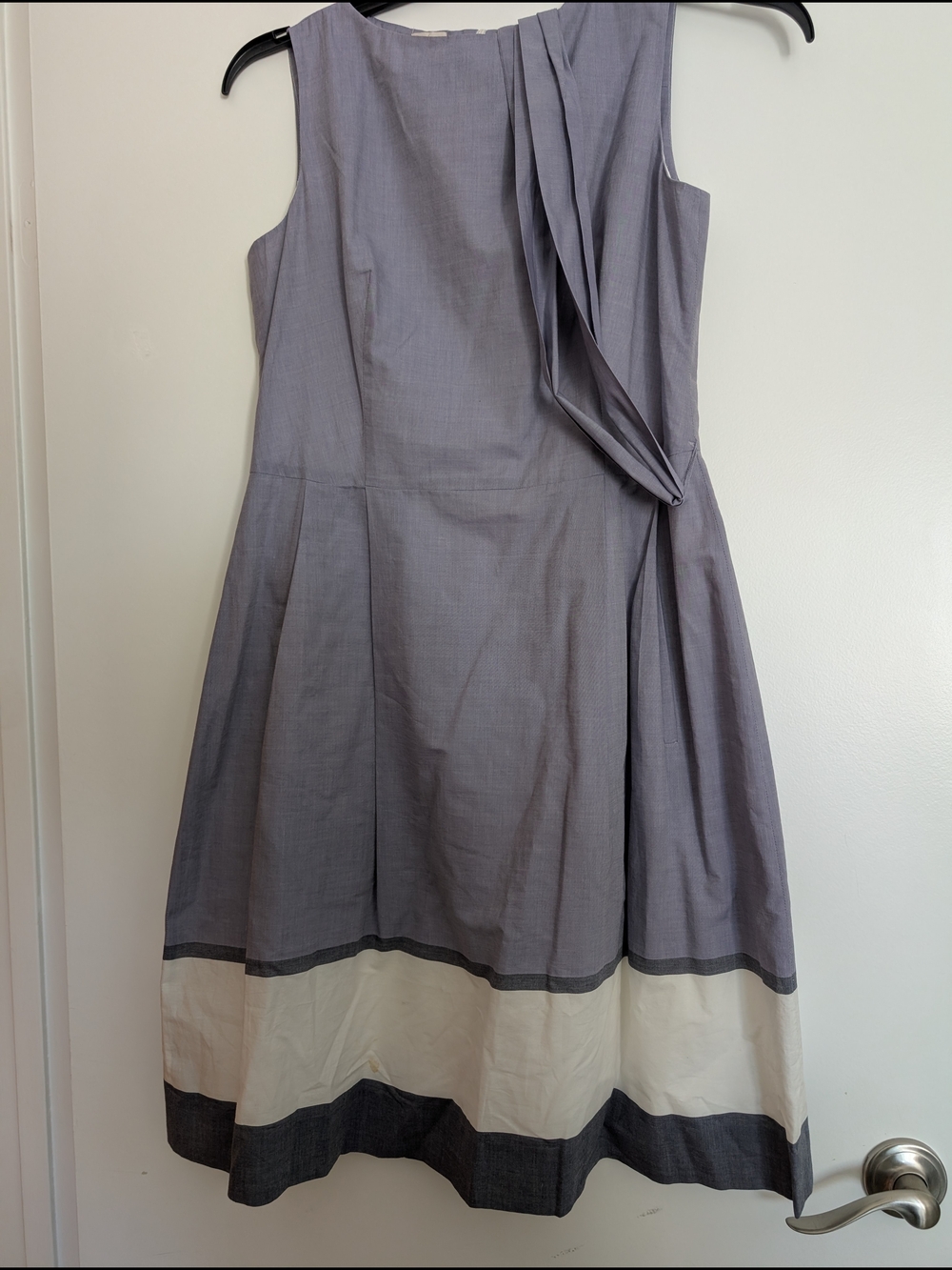 Anne Klein Sleeveless Lavender-Gray Midi Dress with White Hem